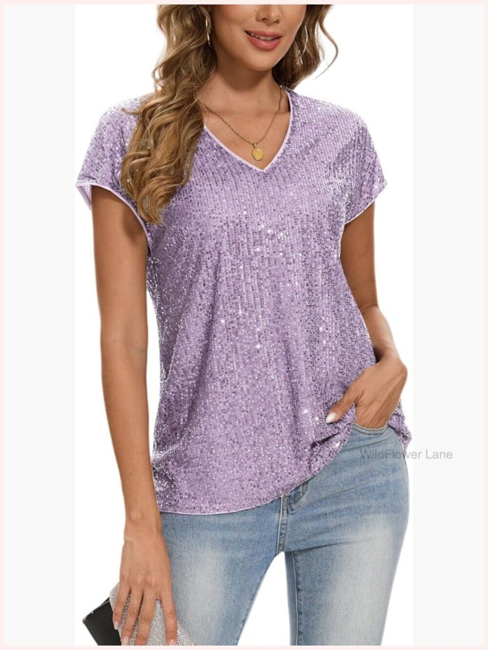 Sequins Cap Sleeve Blouse V Neck Club Party Top Dressy